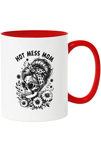 StoryGift Romania Cana Cu Mesajul "hot Mess Mom", Ilustratie, Mama, Craniu, F...