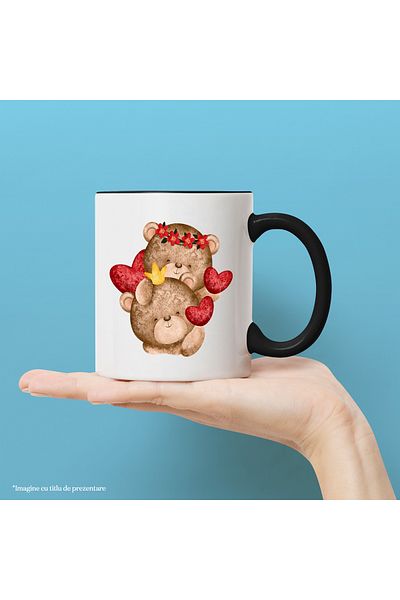 StoryGift Romania Mug With Teddy Bears, Hearts, Crown, Flowers, Love, Multicolor 330 ml, Ce, Cu, STG
