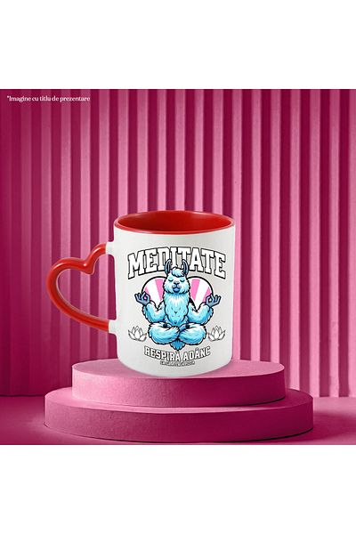 StoryGift Romania Meditation Mug Lama take a deep breath pizza is coming,, 330ml, Ceramic with Heart Handle, With,STG