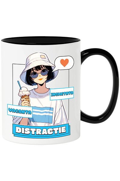 StoryGift Romania Mug with Asian Style Girl with Hat and Ice Cream Text Holiday Fun Ice Cream, With