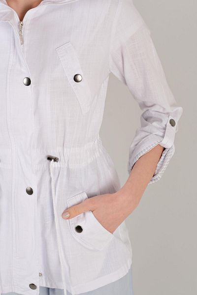 Spazio Oriente Stand Collar Zippered Snap Coat White