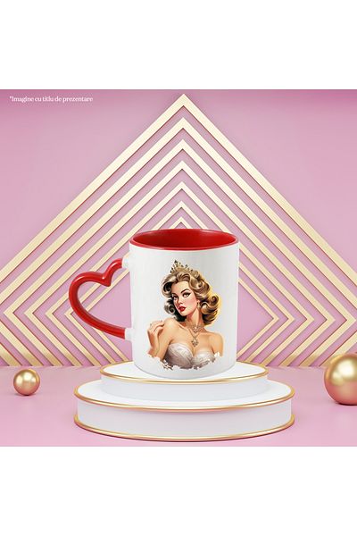 StoryGift Romania Mug with a beautiful woman | illustration | queen | crown | white dress | jewel, With ,STG