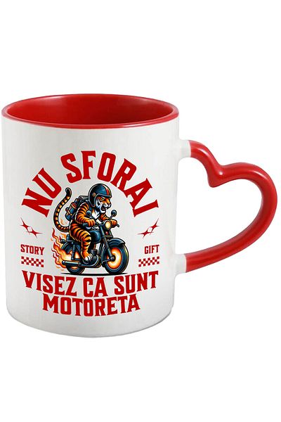 StoryGift Romania Mug with Angry Tiger with Helmet Angry Motor Windshield Cartoons Steps, With