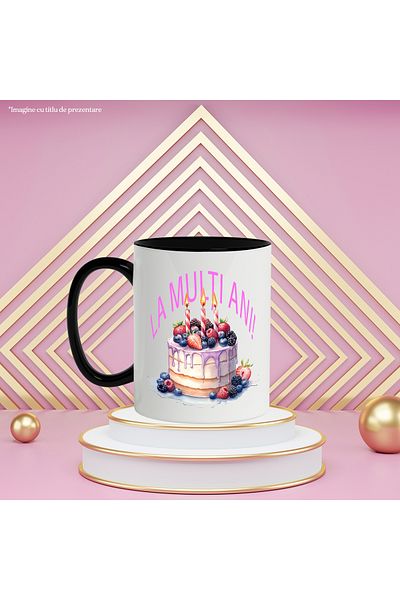 StoryGift Romania Mug With Happy Birthday Message, Cake, Berries, Glaze, Multicolor 330 ml, , With ,STG