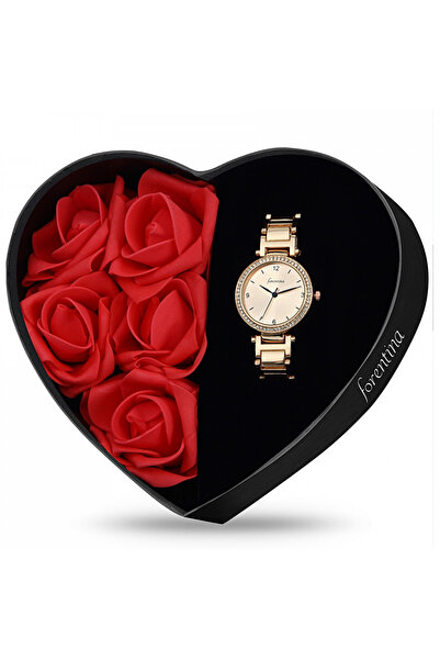 Forentina Kadın Kırmızı Yapay Güllü Kutuda Rose Metal Kol Saati - Ps174300tr