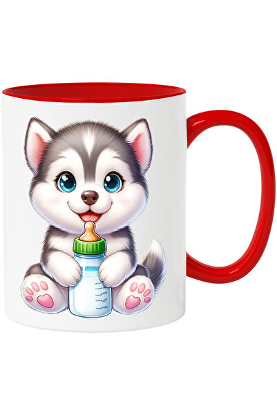 StoryGift Romania Cana Cu Un Catelus Husky Care Tine Un Biberon Cu Lapte | Ilustratie | Sugar | Co, Cu ,stg