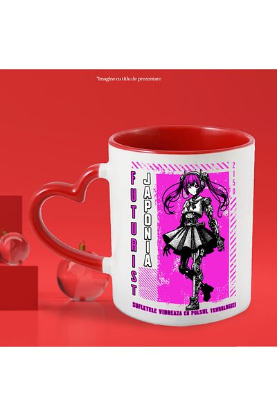 StoryGift Romania Futuristic Japan Robot Girl with Tails Mug, 330ml, Ceramic with Red Heart Handle, With ,STG