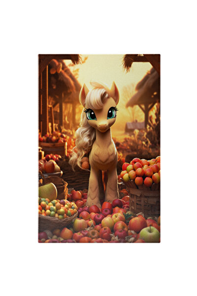 StoryGift Romania Tablou Canvas: Ponei Cu Ochii Verzi Si Coama Blonda Incercuit De Mere Verzi Si Rosii Fericit P