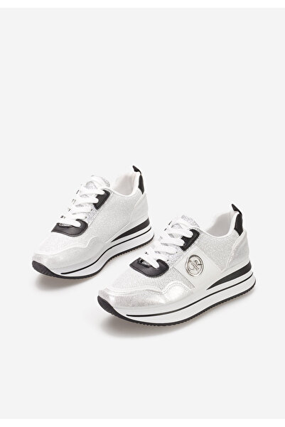 B T Shoes Stribrné dámské tenisky na klínku Zarida