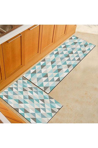 COOYA 2Pcs Geometric Pattern Kitchen Floor Mat,Comfort & Non-Slip,Super Water Absorbent,50x160cm+50x80cm