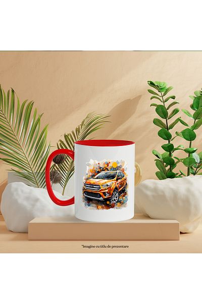 StoryGift Romania Mug With Car, Ford Kuga, Mosaic, Polka Dots, Paint, Multicolor 330 ml, Ceramic c, With ,STG
