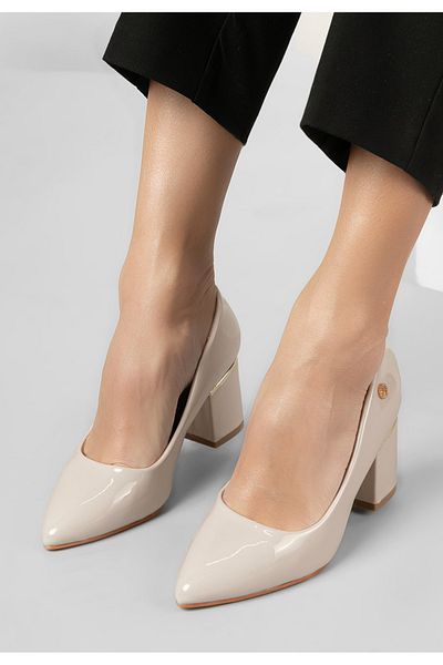 B T Shoes Nelia V3 Beige Chunky Heel Shoes