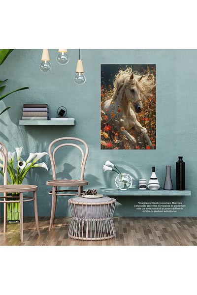 StoryGift Romania Tablou Canvas: Forța Armăsarului Și Frumusețea Florilor În Armonie- Măreția Naturii Pictura Di
