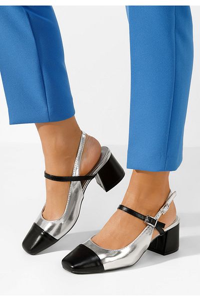 B T Shoes Pantofi Cu Toc Gros Eriosa Argintii