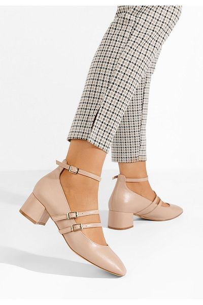 B T Shoes Pantofi Cu Toc Gros Karta Nude