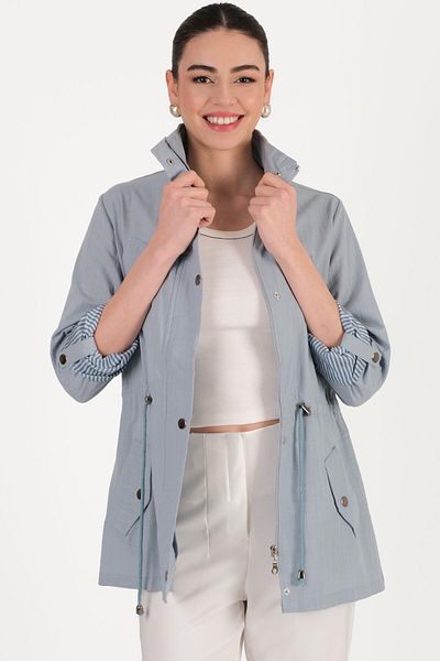 Spazio Oriente Stand Collar Zippered Snap Coat Light Blue