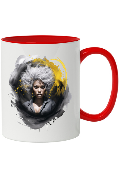 StoryGift Romania Cana Cu Femeie, Cercei, Camasa, Watercolor, Par Alb, Multic...