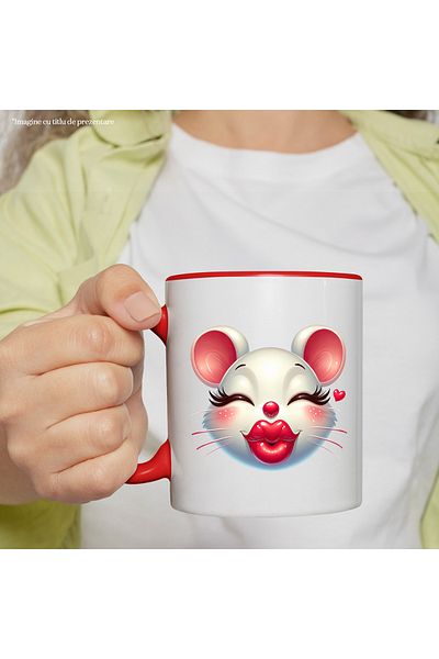 StoryGift Romania Mug with a female mouse giving a kiss | illustration | red lipstick | heart | , With ,STG