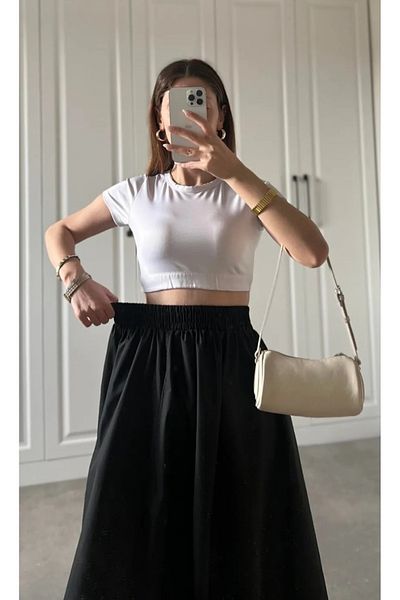 DENİKK Women's Trend Long Skirt with Elastic Waist Pocket
