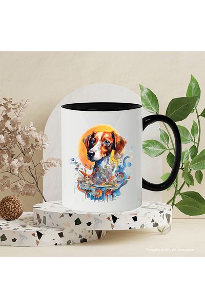 StoryGift Romania Mug With Dog, Abstract Art, City, Statues, Sun, Platform, Multicolor 330 ml, With