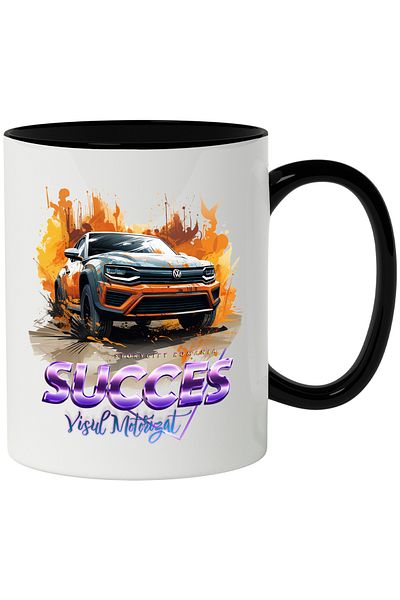 StoryGift Romania Mug With Message Success Motorized Dream, Volkswagen, Car, Multicolor 330 ml, Sky, With