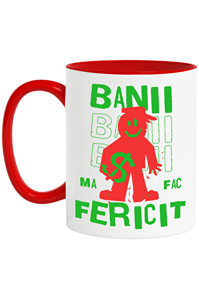 StoryGift Romania Cana Banii Ma Fac Fericit Silueta Om Simbol Dolar, 330ml, C...