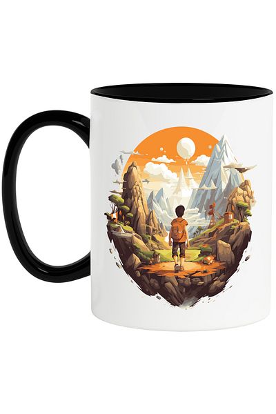 StoryGift Romania Mug with a boy traveling, illustration, adventures, mountains, nature, greenery, With ,STG