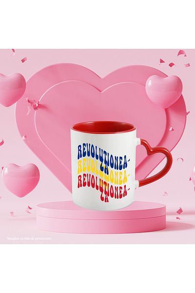 StoryGift Romania The Word Revolution Mug, in the Colors of the Romanian Flag, Red, Yellow, White, with STG.