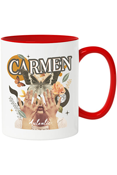 StoryGift Romania Cana Cu Numele Carmen, Colaj Fata, Fluture, Flori, Cerc, 33...