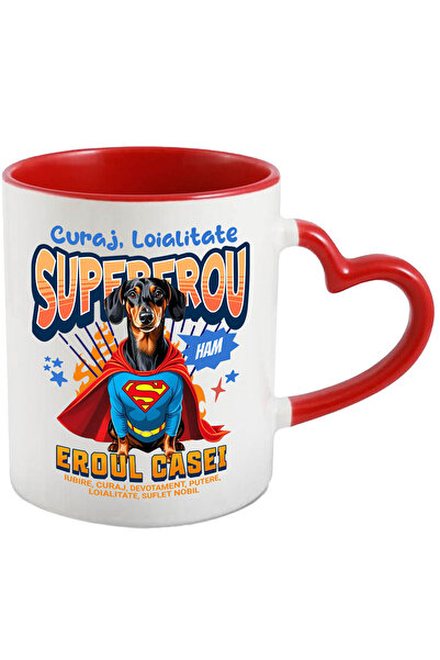 StoryGift Romania Cana Cu Teckel / Dachshund Caine In Costum De Superman Cu Pelerina, Erou Nocturn, Cu ,stg