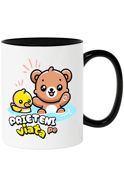 StoryGift Romania Mug bear and duck pieteni for life, family, children, love, 330ml, Ceramic with M, Cu
