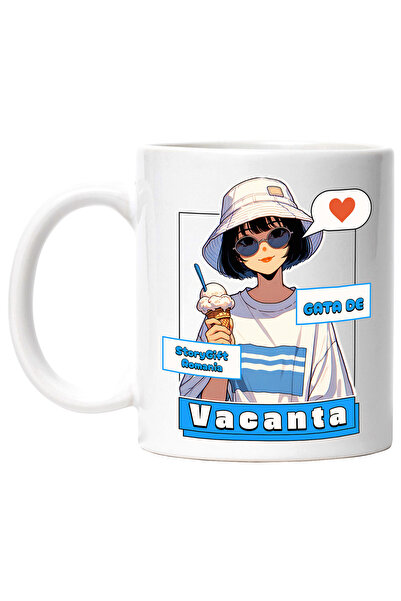 StoryGift Romania Cana Fata Stil Anime Cu Inghetata Text Gata De Vacanta, 330...
