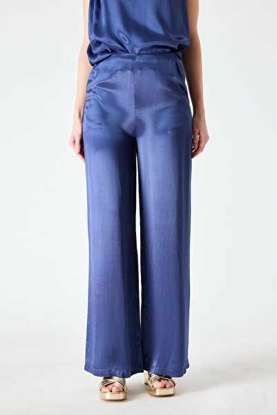 FEVER Dökümlü geniş paça saten pantolon