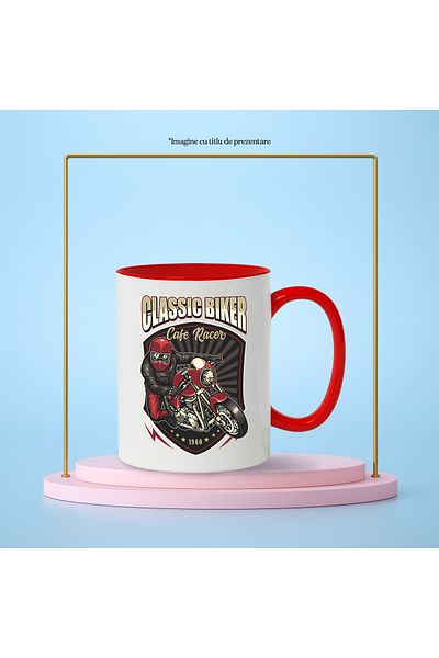 StoryGift Romania Classic Biker Message Mug, Emblem, Motorcycle, Helmet, Multicolor 330 ml, Sky, With, STG