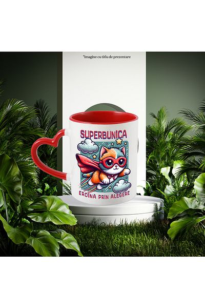 StoryGift Romania Super Grandma Mug, Superhero, Heroine By Choice, 330ml, Ceramic with Heart Handle, With, STG.