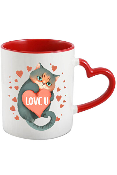 StoryGift Romania Cana Cu Pisica Cu Mesajul "love U", Iubire, Ilustratie, Ini...