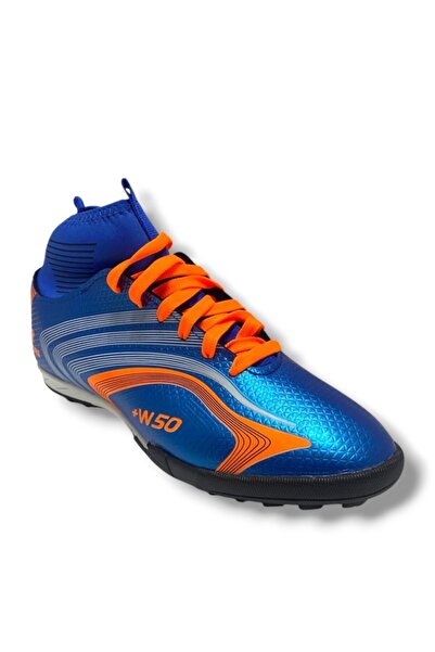 Walked 435-25 حذاء كرة قدم للرجال من Astroturf باللون الأزرق والبرتقالي