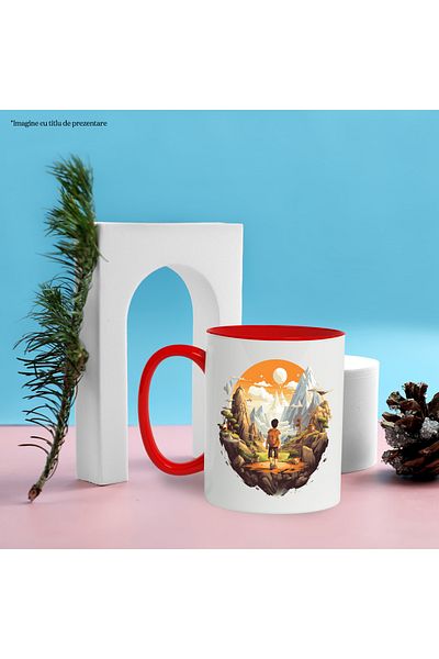 StoryGift Romania Mug with a boy traveling, illustration, adventures, mountains, nature, greenery, With ,STG
