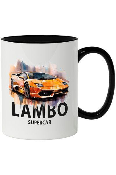 StoryGift Romania Mug With Watercolor Illustration, Sports Car, Paint Splatter, Multicolor 330 ml, C, Cu
