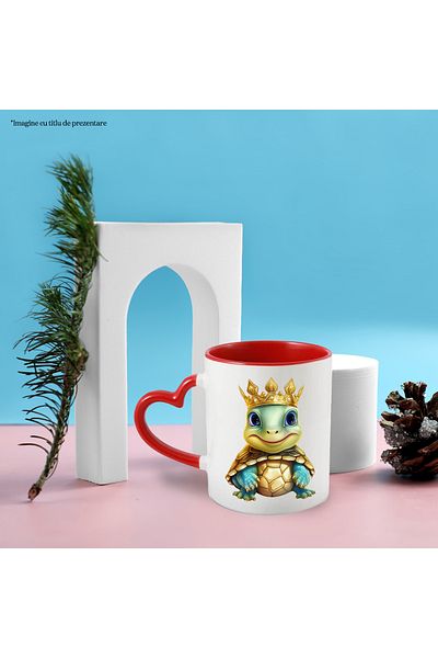 StoryGift Romania Mug with a cheerful turtle wearing a royal crown | illustration | im, Cu ,STG