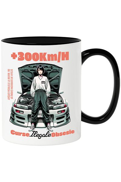 StoryGift Romania Anime Girl With Car Mug Illegal Racing Obsession Speed, 330ml, Ceramic with , With