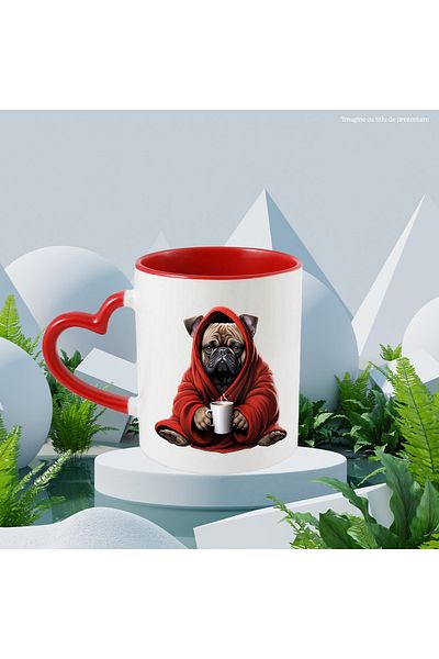 StoryGift Romania Cana Cu Un Catel Pug Care Poarta Un Capod Rosu | Ilustratie | Tine O Cana Cu Cea, Cu ,stg