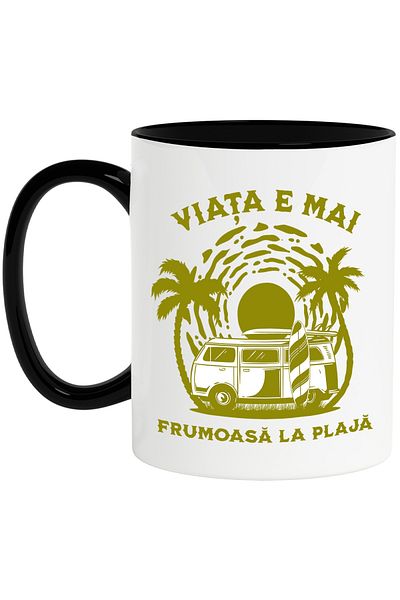 StoryGift Romania Mug life is better at the beach vacation caravan, 330ml, Ceramic with Handle Ne, With