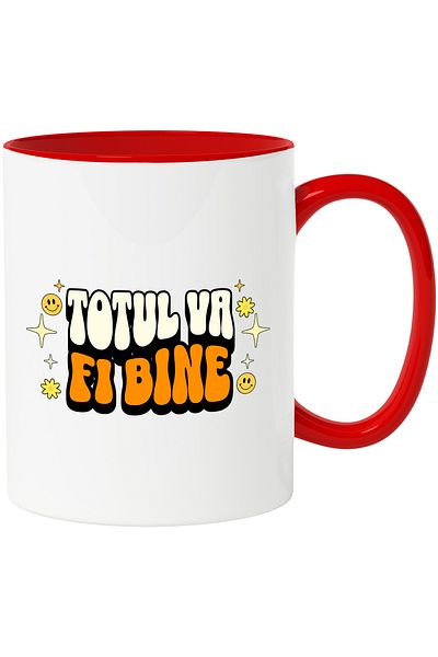StoryGift Romania Everything Will Be Alright Mug, 330ml, Ceramic with Red Handle, With Red Handle STG, STG