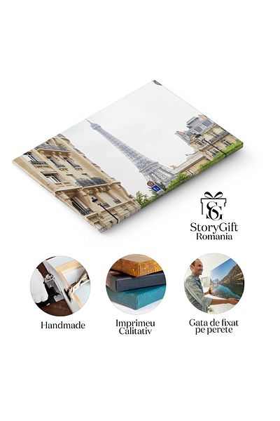 StoryGift Romania Tablou Canvas Descoperind Parisul: Tanara Frumoasa Si Turnul Eiffel, Femeie, Calatorie, Europa,