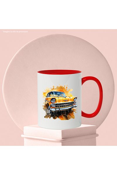 StoryGift Romania Classic Car Mug, Chevy, Watercolor, Paint Drops, Multicolor 330 ml, With ,STG.