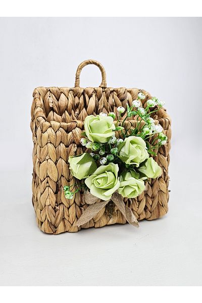 EVİMTATLIEVİM Wicker Door Ornament Mailbox Newspaper Rack with Flower Design