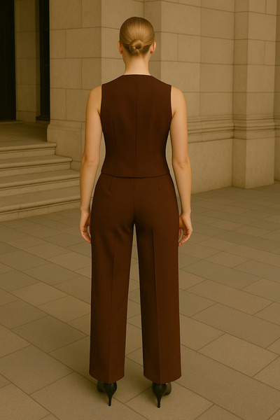 Altamira Women's Brown Vest Pants Suit