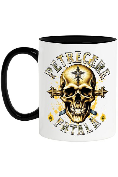 StoryGift Romania Fatal Party Mug Skull Deadly Fun, 330ml, Ceramic with Black Handle, With M