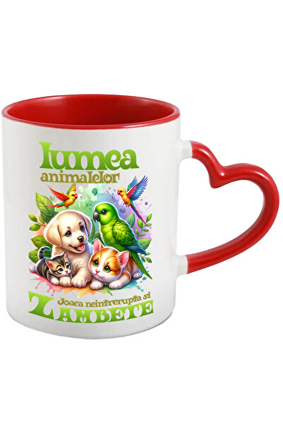 StoryGift Romania Cana Lumea Animalelor- Pisica, Caine, Papagal, 330ml, Ceram...